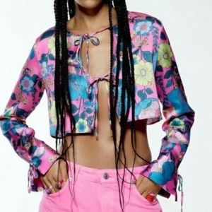 ZARA Satin floral crop top